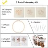 Uphome 3 Pack Embroidery Starter Kit for Beginners Stamped Cross Stitch Kits with Cute Flowers and Plants Patterns with 1 Embroidery Hoop and Color Threads for Adults Kids