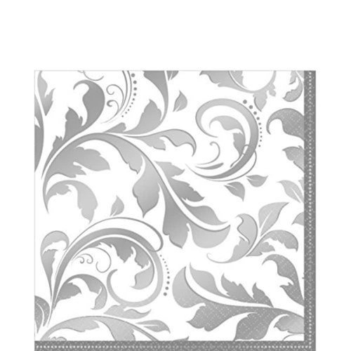 Amscan Luncheon Napkins Party Supplies, 16 Pieces, Silver