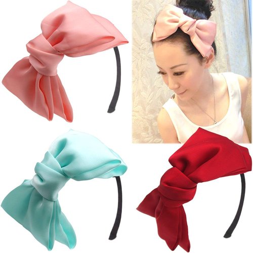 CÉLLOT 3 Pack Huge 8" Big Bows Hairstyle Hair Hoop HeadBands Hair Band for Girls Women Daily Wearing and Party Decoration(Mint,Pink,Red)