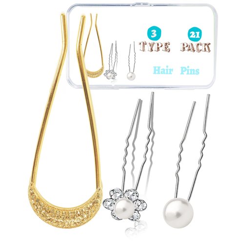 AURAADORN 21 Pack Wedding Pearl Hair Pins Bridal Pearl Rhinestone Wedding Hair Accessories,Elegant Pearl Rhinestones Hair Pins Updos Hair Piece Brides Bridesmaid Gril Women (21pcs Silver)