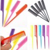 5pcs Colorful Rat Tail Comb Plastic Pointed Tail Comb Haircutting Comb Makeup Hairdressing Partition Comb Multicolor one-size