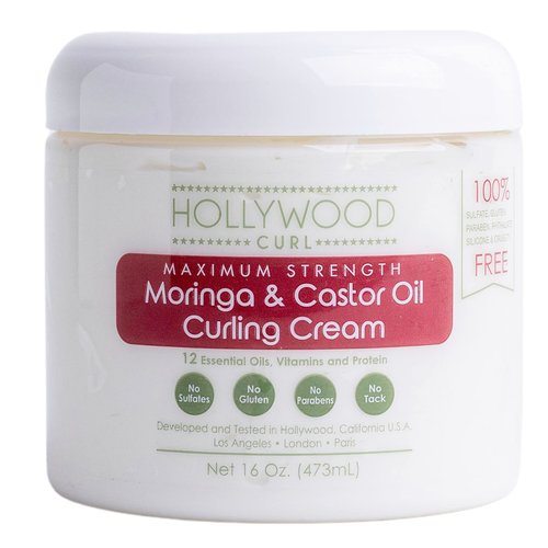 Hollywood Curl Moringa And Castor Oil Infused Curling Cream - For Women And Men – Wavy, Frizzy Hair Control - Natural Products w/Vitamins & Protein – Provides Soft, Silky, & Defined Curls - 16 fl. oz.