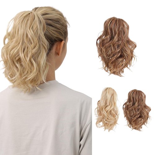 JUVABUN Claw Clip Beach Waves Ponytail Extension 10" -Reddish Blonde | Hair Extension Clips | Ponytail Extension Human Hair | Hair Extensions Washable Realistic And Synthetic Hairpiece