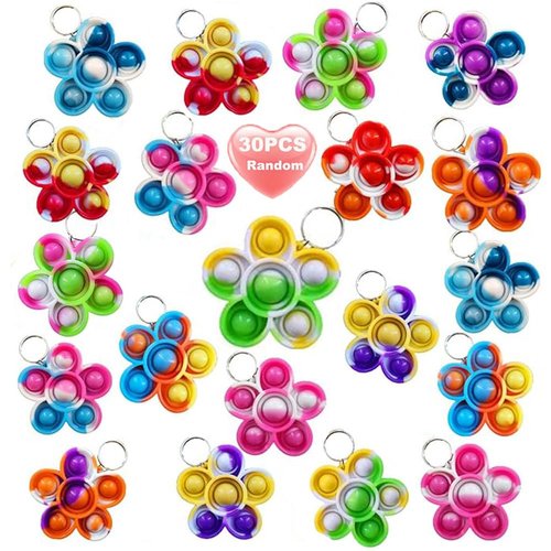 Goodangie00 30 Packs Bulk Flower Mini Pop Bubble Fidget Keychain Decor for Party Favors, Toddler ...