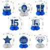 Kauayurk 8Pcs 15th Birthday Honeycomb Centerpieces Decorations for Boys, Blue Silver 15 Year Old Table Centerpiece Party Supplies, Fifteen Topper Decor Sign