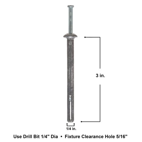 Wej-It Nail-It DN1411 Drive Anchor, Zamac Alloy, Zinc Plated Finish, Meets GSA FFS-325 Group V Type 2 Class 2 Specifications, 1/4" Diameter, 1-1/4" Length (Pack Of 100)
