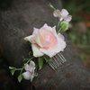 Fangsen Silver Delicacy Pink Rose Wedding Flower Hair Comb Hair Piece Barrette Prom Halloween Festival Flower Girl