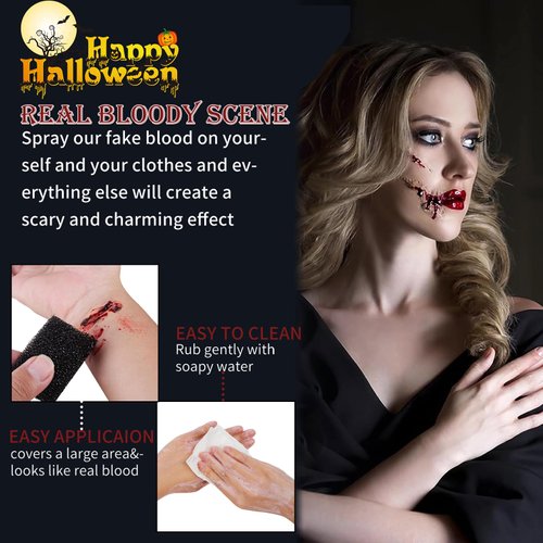Halloween Coagulated Blood Washable, Realistic Scar Blood Halloween SFX Makeup on the Face/Body, Prefect Zombie Vampire Monster Cosplay Stage Blood Clothes Dress Up