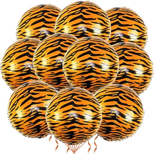 10 Pack 18 Inch Animal Tiger Pattern Foil Balloons Helium Animals Balloons Wildlife Print Balloons for Animal Birthday Tiger Jungle Safari Theme Backdrop Kids Party Decorations Supplies