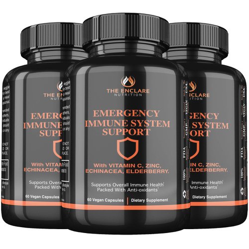 THE ENCLARE NUTRITION Immune Support Vitamins: 10in1 Antioxidant Immunity Booster, Respiratory Support: Vitamin C, B6, E, Elderberry, Zinc, Echinacea, Turmeric, Garlic, Probiotic, L-Glutamine (3)
