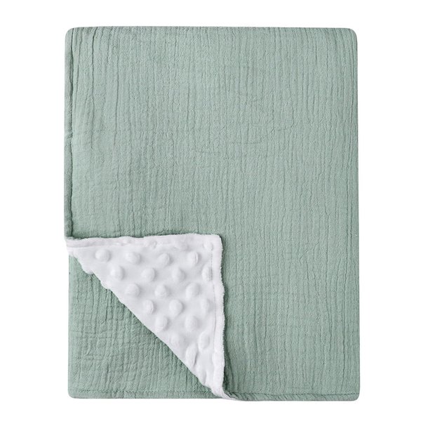 Baby Muslin Blankets for Boys & Girls, Nursery Minky Blankets with Muslin Cotton Front and Dotted Fleece Backing Double Layer Bed Throws, Breathable and Lightweight Receiving Blankets, Green