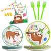 96 Pcs Sloth Animal Party Supplies Sloth Birthday Party Tableware Set Sloth Hanging Decorations Kids Sloth Themed Baby Shower Birthday party Paper Plate Napkin Fork 24 Guests