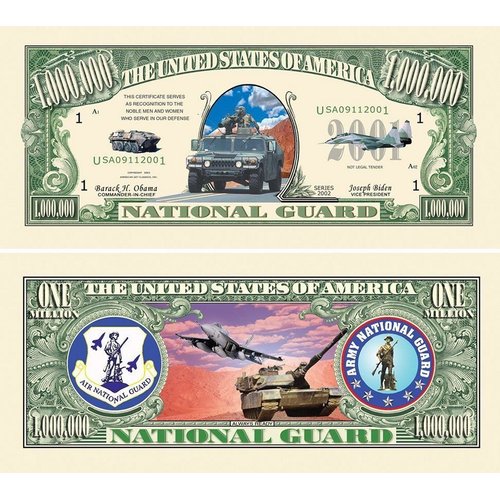 U.S National Guard Million Dollar Bill with Bonus “Thanks a Million” Gift Card Set and Clear Protector