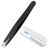FIVETAS Stainless Steel Tweezers for Eyebrows-Slant Tweezer with Case for Women&Man,Great Precision on Brow,Facial Hair and Ingrown Hair Removal(Black)