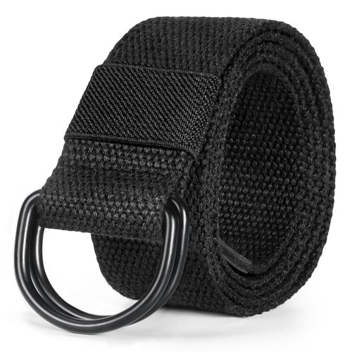 maikun Mens & Womens Canvas Belt with Black D-ring 1 1/2" Wide Extra Long Black, 110cm long, for waist size 31-35''