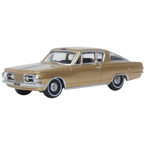 Oxford Diecast 1965 Barracuda Gold Metallic with Black Stripes 1/87 (HO) Scale Diecast Model Car 87PB65001