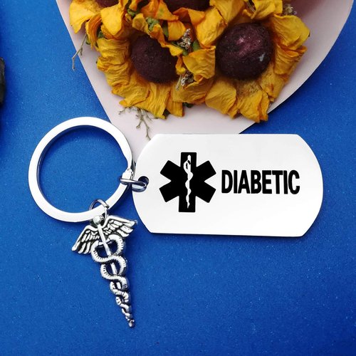 Oubaka Diabetic Keychain for Men Women Girl Boy Diabetic,Jewelry Keychain Gift Medical Alert Keychain Diabetic and Warning Diabetic Health Symbol Sign Diabetes Emergency Key Chain