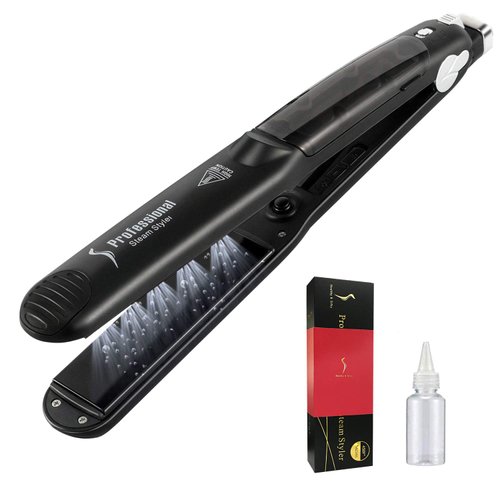 DORISILK Steam Straightener for Hair, Professional Steam Flat Iron Salon Ceramic Tourmaline Vapor Steam Ionic Straightening Iron 2 in 1 Hair Straightener and Curler Dual Voltage Adjustable Temp