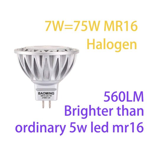 MR16 LED BULB 7W, 75W Halogen Replacement, Soft White White 2700K 12V Low Voltage Gu5.3 Not-Dimmable 6-Pack by BAOMING