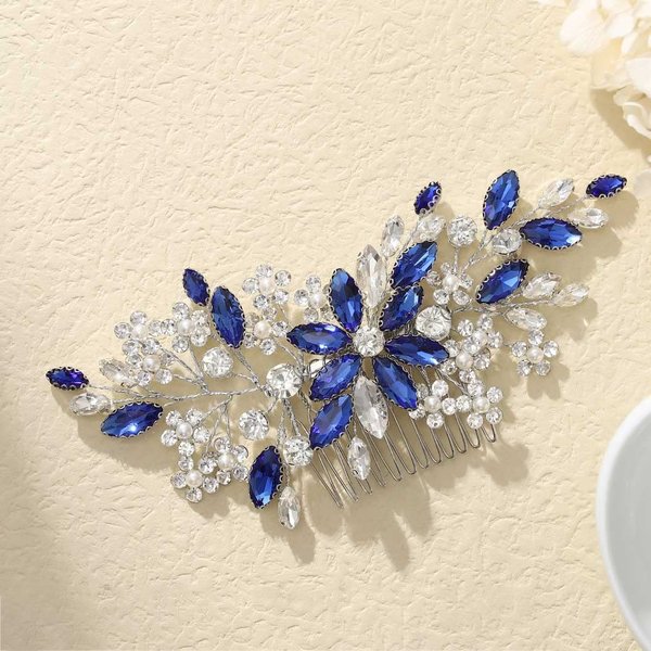 Catery Bride Wedding Hair Comb Blue Rhinestone Side Combs Bridal Hair Piece Headpiece Hair Accessories Headpiece for Women Pack of 1(Blue)