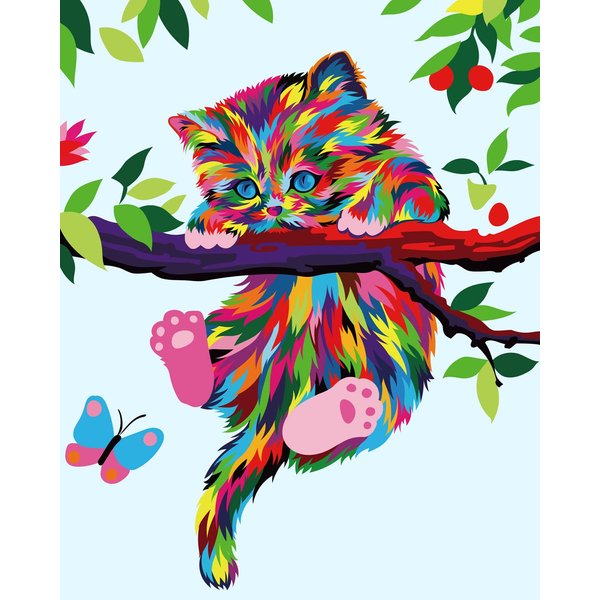 Elftoyer Paint by Numbers for Kids & Beginner, DIY Canvas Painting Gift Kits - Colorful Cats and Butterflies 16 x 20 inch (Without Framed)