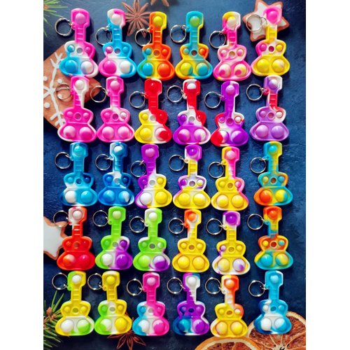 HOZKEAP 30 Packs Bulk Guitar Mini pop Fidget Keychain for Boys and Girls Kids，Birthday Party Favors Supplies and Classroom Prize
