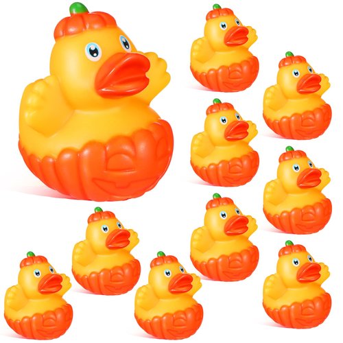 Sotiff 10 Pcs Pumpkin Rubber Ducks 2 Inch Fall Mini Rubber Ducks Thanksgiving Rubber Ducks Jack-o'-Lantern Ducks Party Favors Bath Toys Goodie Bag Fillers Baby Showers Pumpkin Party Supplies