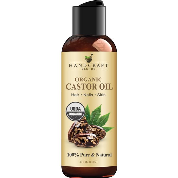 Handcraft Organic Castor Oil for Hair Growth, Eyelashes and Eyebrows - 100% Pure and Natural Carrier Oil, Hair Oil and Body Oil - Moisturizing Massage Oil for Aromatherapy - 4 fl. Oz