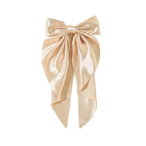 Yuyeran Super Big Bow Hair Clips French Style Soild Color Knotted Bowknot Spring Snap Barrettes Hair Clips with Long Ribbon for Women Girls (Champagne)