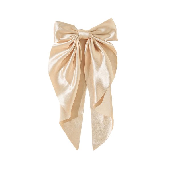 Yuyeran Super Big Bow Hair Clips French Style Soild Color Knotted Bowknot Spring Snap Barrettes Hair Clips with Long Ribbon for Women Girls (Champagne)