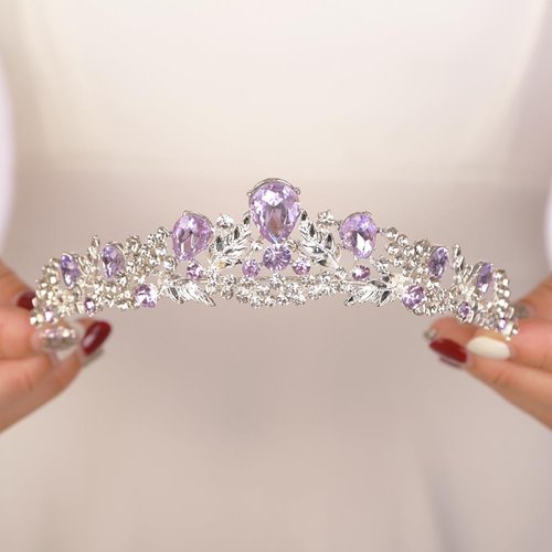 JWICOS Wedding Tiara for Women and Brides Princess Crowns and Tiaras for Bride Rhinestone Birthday Crown Headband Crystal Costume Party Prom Tiara Hair Accessories (Purple)