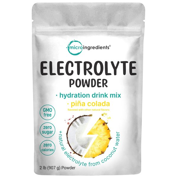 Micro Ingredients Hydration Electrolyte Powder, 2lbs (139 Servings) | Keto & No Sugar – High Potassium (1,000mg) with Tropical Piña Colada Flavor & Natural Coconut Water | Non-GMO