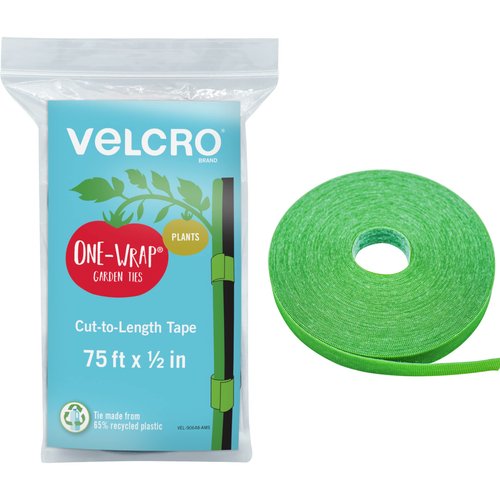 VELCRO Brand 90648 ONE-WRAP Garden Ties | Plant Supports for Effective Growing | Strong Grips are Reusable and Adjustable | Cut-to-Length, 75 ft x 1/2 in, Green-Recycled Plastic