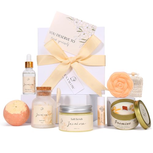 EXTALOW Spa Gifts for Women Christmas Gifts Jasmine Bath Gift Baskets Relaxing Self Care Gift for Mom Her Sister Wife Auntie Home Bath Care Package Thank You Gift Birthday Gift Friendship Ideas