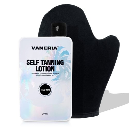 VANERIA Self Tanning Lotion, Light Brown/Medium Brown/Dark Brown Sunless Self Tanner Tanning Lotion, Self Tan Lotion, Light, Hydrating Sunless, Vegan and Cruelty Free.200ml (Medium)