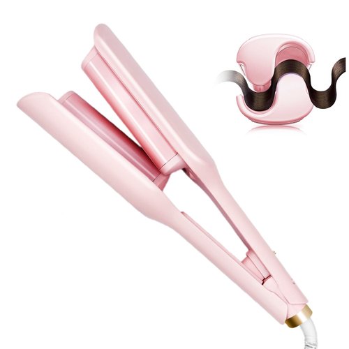 Crimper Curling Iron, 2 Barrel Hair Waver Anti-Scald, 1.25Inch/32mm Rapid Heating Curler, 5 Temp Adjustable Wand for Mid-length and Long Hair