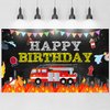 Fire Happy Birthday Photography Backdrop, Fire Truck Theme Indoor Outdoor Birthday Party Decoration, Kids Children's Party Supplies 6X4 ft
