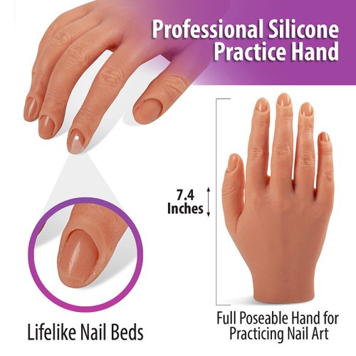 Professional Silicone Practice Hand for Acrylic Nails by Nail Nobility - Full Poseable Hand for Practicing Nail Art, Acrylic, Gel Techniques by Nail Techs Artists - Flexible, Reusable, Realistic
