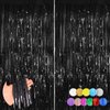 Black Metallic Tinsel Foil Fringe Curtains Backdrop 2Pack 3.3x8.3Ft Party Streamers for Birthday Party Decorations Halloween Christmas Decors Foil Curtain Backdrop for Bachelorette Bridal Party