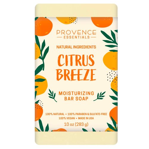 PROVENCE ESSENTIALS Citrus Breeze Moisturizing Bar Soap, Natural, Vegan, Made in the USA 10oz