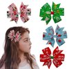 Christmas Bow Hair Clips Xmas Tree Snowman Santa Claus Hair Bows Alligator Clips Merry Christmas Hairpin Hair Barrette for Girls Winter Birthday Hair Accessories 4Pcs(Green Red Pink Blue)