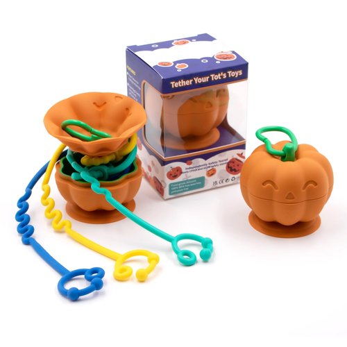 Generic Suction Cup Toys Holder for High Chair, Stroller and Teething Toys for Babies and Toddlers. Holds 3 Toys from Falling. Perfect for Restaurant and Travel. Cute Pumpkin Design, Orange