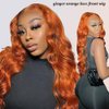 X-TRESS Ginger Orange Lace Front Wigs Synthetic for Women,28Inch Wear and Go Body Wave 13x4x1 Wig, Bright Orange Wig Pre Plucked Baby Hairline Glueless Wigs for Daily Party Use(Ginger)