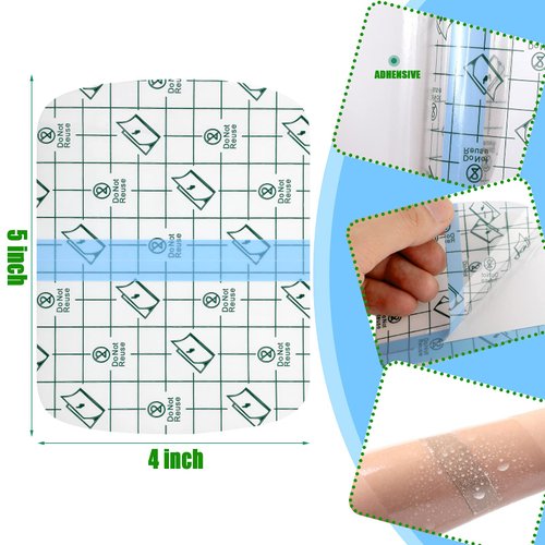 Nuanchu 50 Pcs Transparent Stretch Waterproof Adhesive Bandage Protective Bandage Clear Film Dressing Cover Stretch Tape Round Shower Patch for Tattoos Wound Dressing Adhesive Patches (4 x 5.1 Inch)
