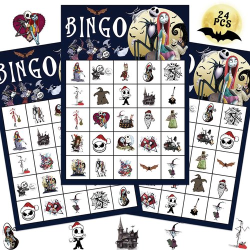 MSJEHQI Nightmare Christmas Bingo for Kids Christmas Party Games 24 Players Xmas Activities Nightmare Christmas Bingo Cards Activities Christmas Family Games