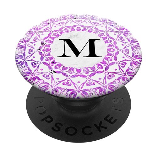 Cell Phone Pop Up Grip Holder,Monogram Mandala White Pink M PopSockets Grip and Stand for Phones and Tablets