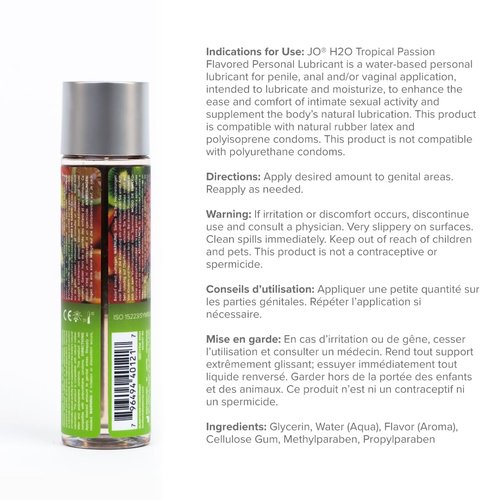 JO H2O Tropical Passion Flavored Lubricant, Water Based Sugar Free Lube for Men, Women and Couples, 4 Fl Oz,