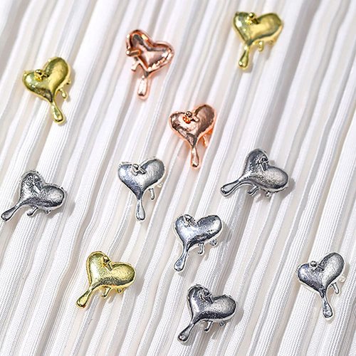 20pcs 3D Alloy Heart Nail Charms, Droplets Lava Heart Shape Nail Art Charms Punk Charms for Nails Irregular Molten Love Heart Nail Charm Metal Nail Jewelry Nail Accessories DIY Nail Supplies