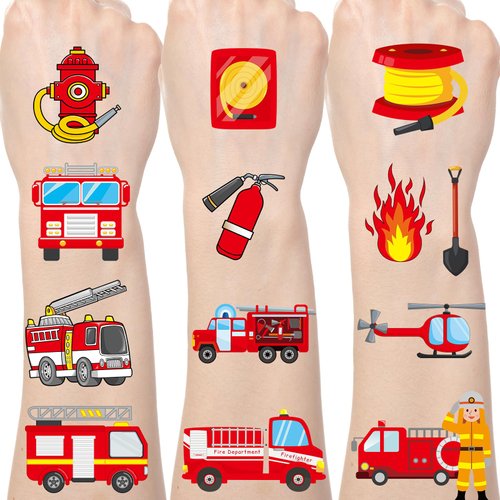 Yoyuspy Firefighter Temporary Tattoos Stickers - 200+ Firefighter Party Decorations Firetruck Fireman Temporary Tattoo for Kids Gifts Fire Truck Fire Themed Party Favors Supplies Decor Prizes