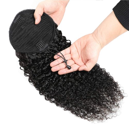 Feelgrace Kinky Curly Ponytail Hair Extensions Ponytail Curly Hair Virgin Brazilian Hair Extension (16 Inch, Kinky Curly)